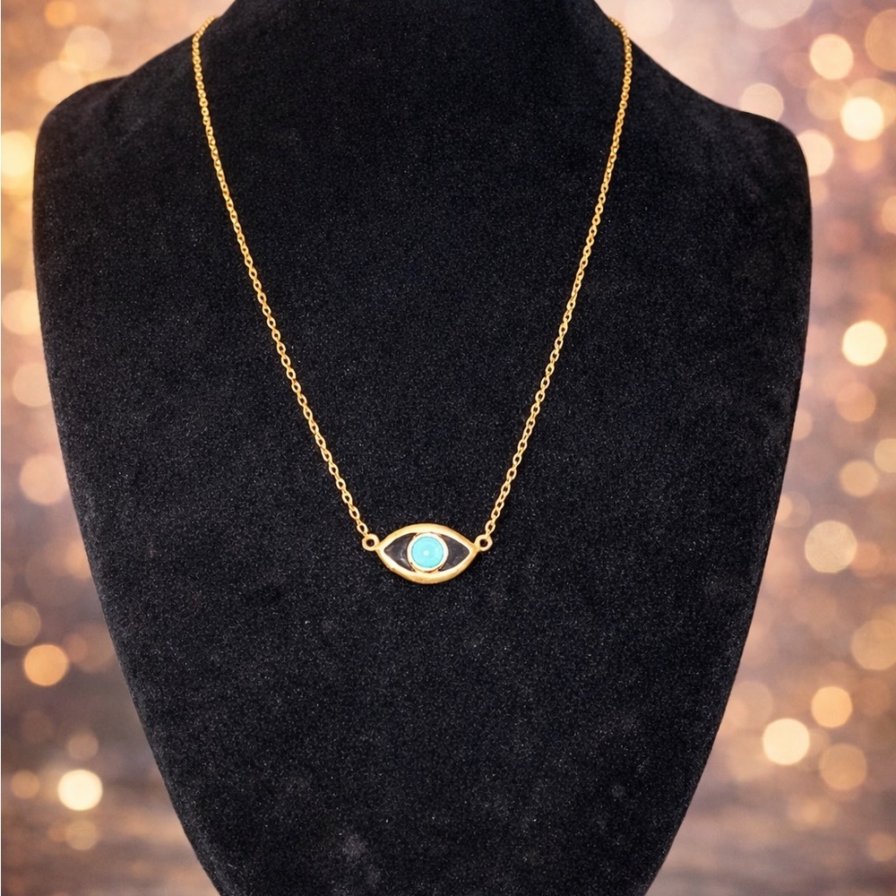 Pura Vida Gold Tone Evil Eye Necklace Turquoise Color Center Minimalist